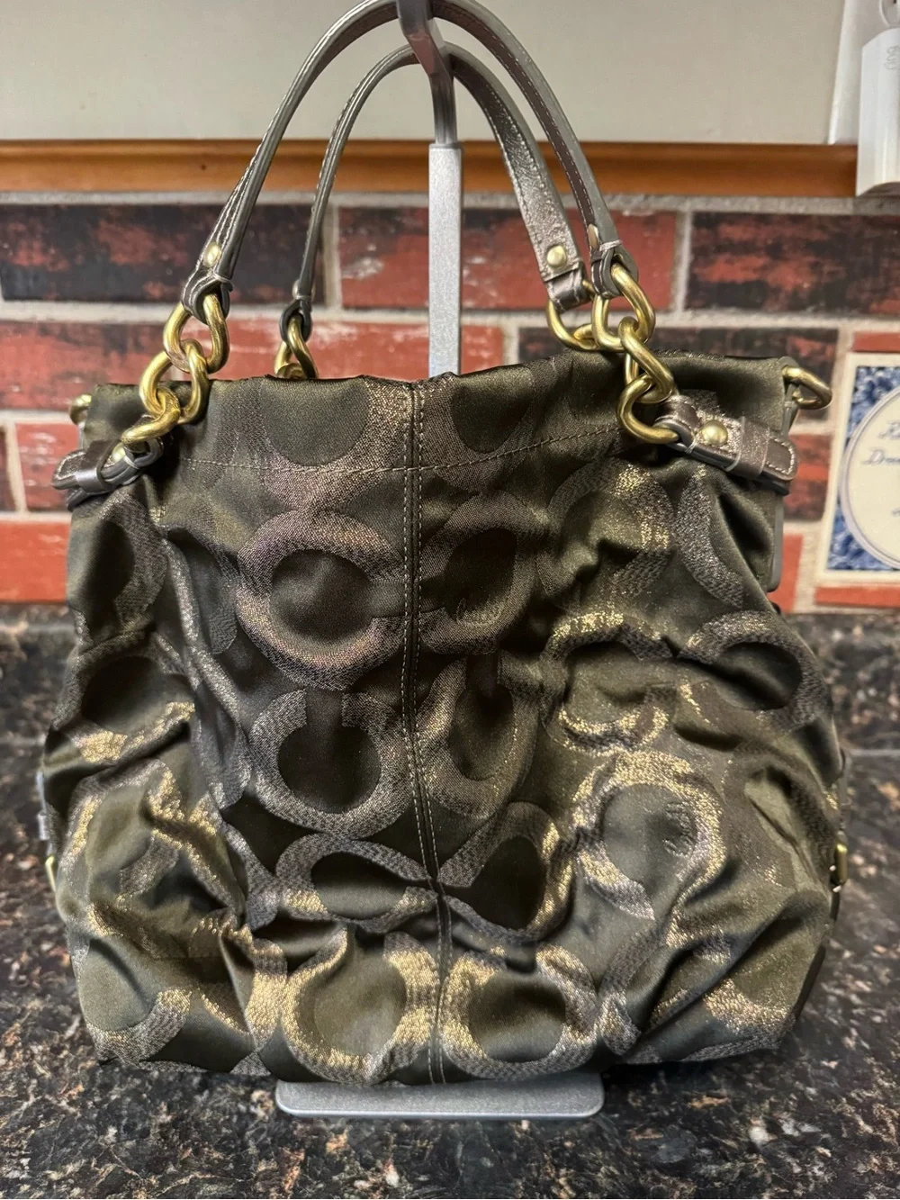 Coach Brooke Op Art Lurex Shoulder Bag 14144 Metallic Bronze
